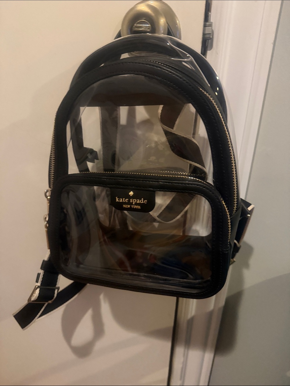 kate spade Black Clear Mini Backpack with Gold Logo